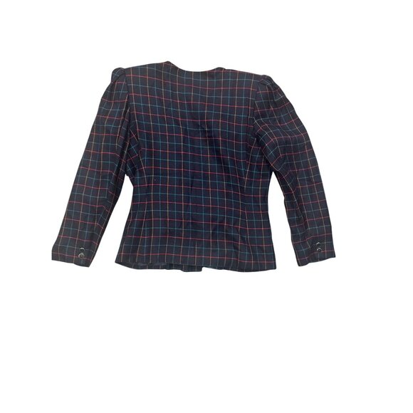 Atrium Collection Womens Plaid Blazer 7/8 Double-Breasted Rayon & Polyester Navy - Picture 7 of 7